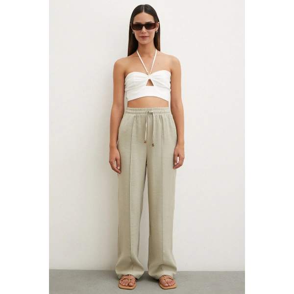 Belden Bağlamalı Pantolon Taş