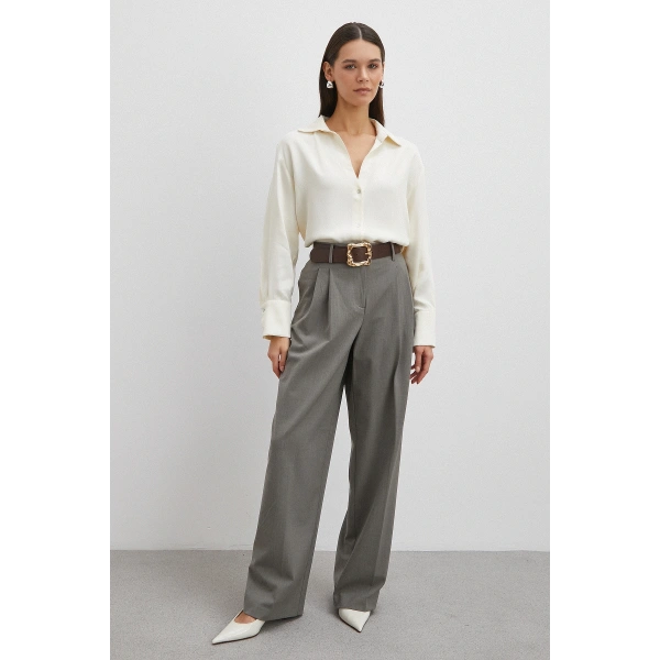 Viskon Saten Gömlek Ekru