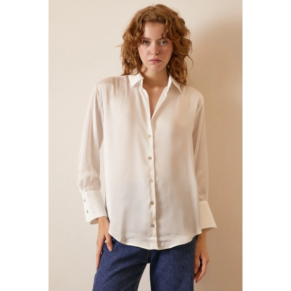 Basic Saten Gömlek Kırık Beyaz