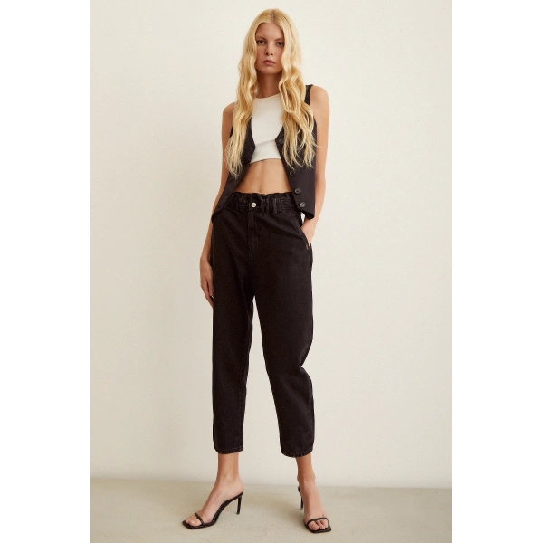 Beli Lastikli Mom Jean Siyah