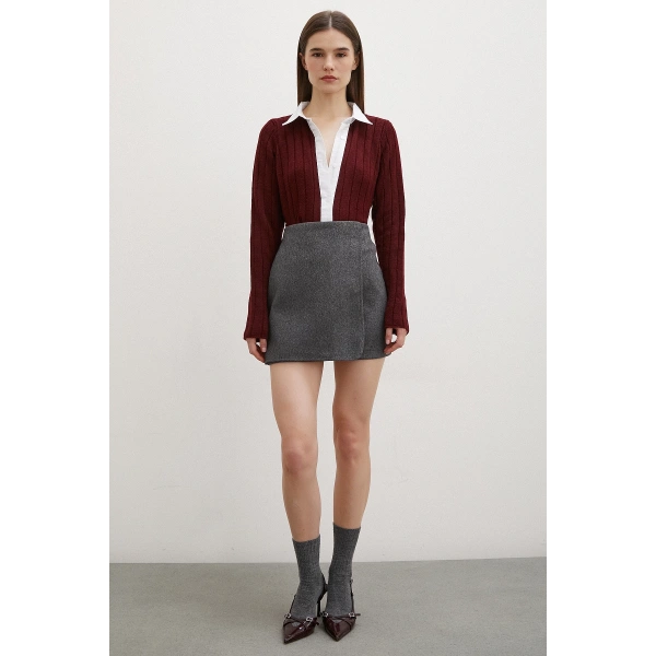 Gömlek Yaka İpek Hırka Bordo