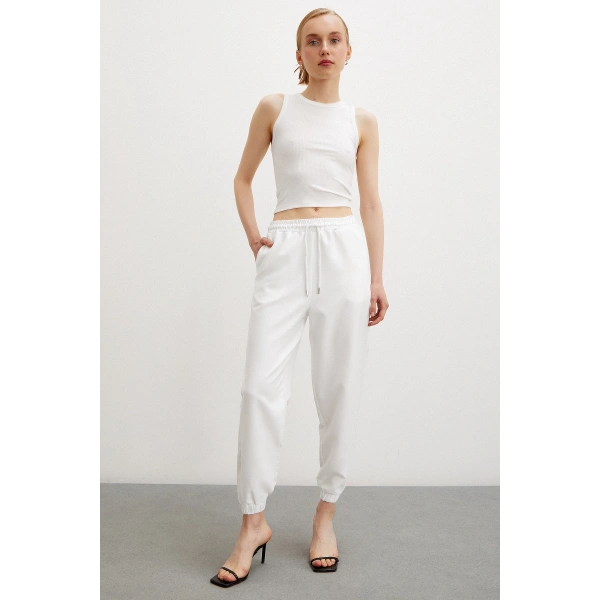 Likralı Eşofman Altı Beyaz