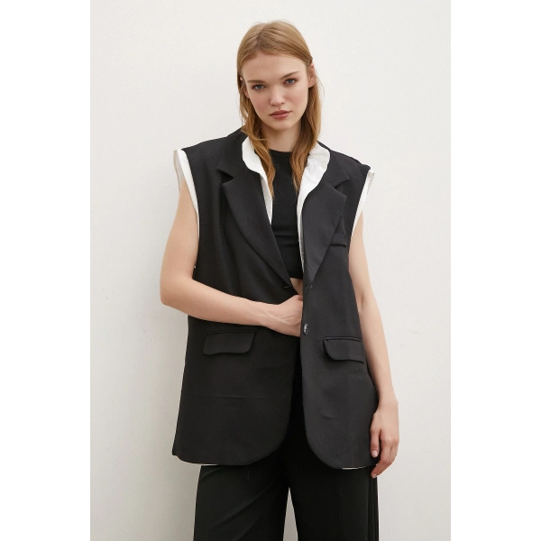 Hakim Yaka Gömlekli Yelek Siyah