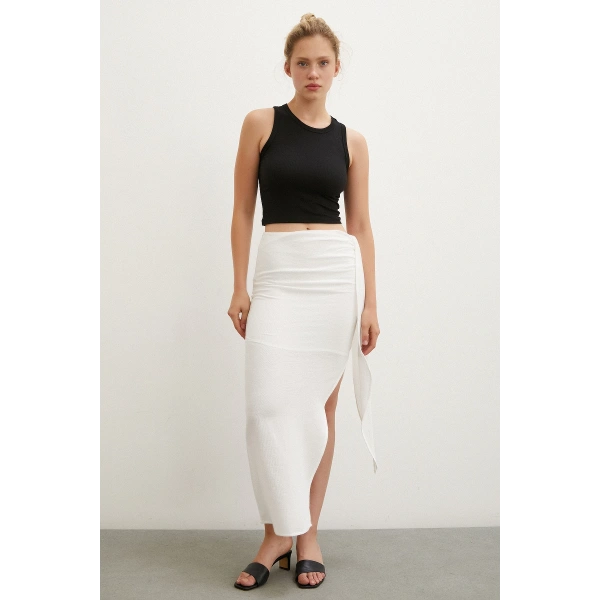 Önü Bağlamalı Etek Ekru