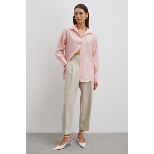 Viskon Pamuk Gömlek Pembe