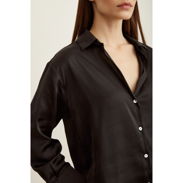 Basic Saten Gömlek Siyah