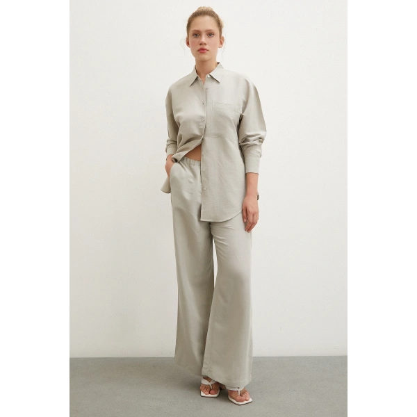 Beli Lastikli Bol Paça Pantolon Haki