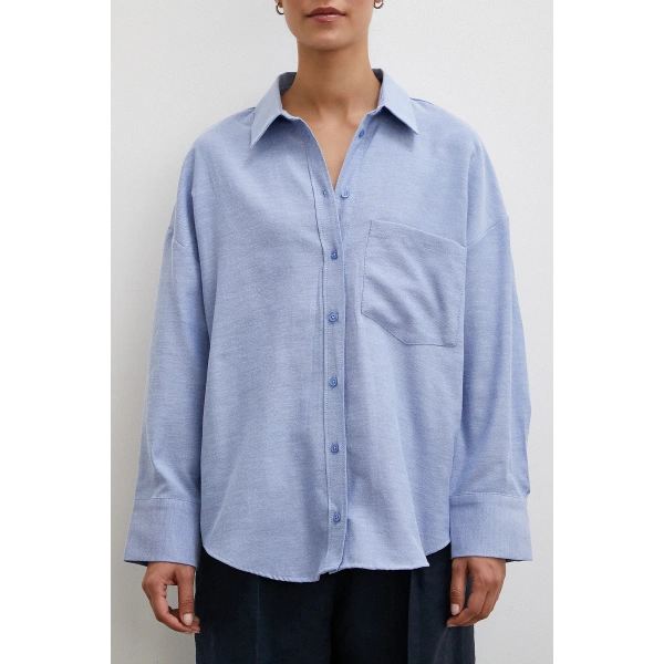 Robalı Klasik Gömlek İndigo