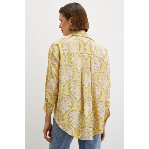 Çini Desenli Modal Gömlek Sarı