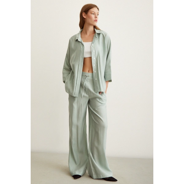 Yarasa Kol Keten Gömlek Mint