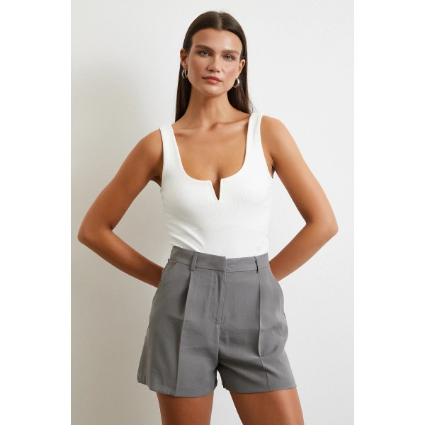 Piliseli Şort Etek Gri