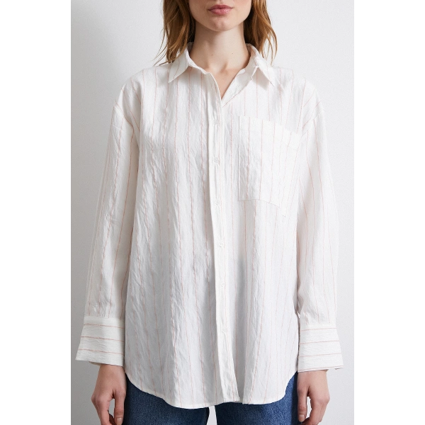 Çizgili Cepli Gömlek Pembe