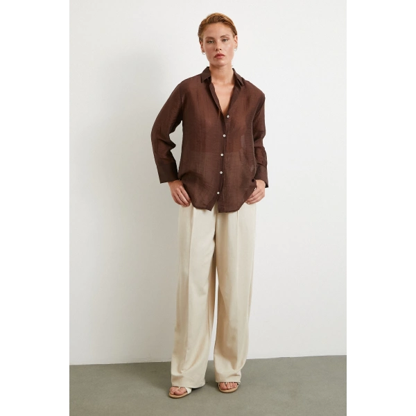 Modal Basic V Yaka Gömlek Kahve