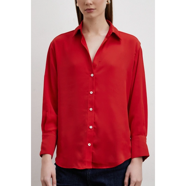 Cupra Saten Gömlek Kırmızı