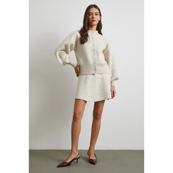 Hırka Etek Triko Takım Ekru