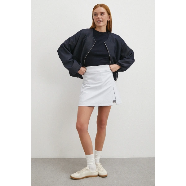 Yırtmaçlı Şort Etek Mavi