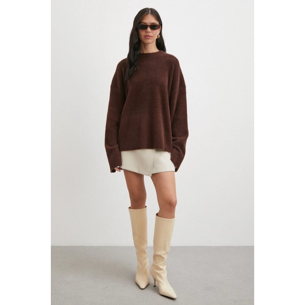 Bisiklet Yaka T Kol Kazak Kahve