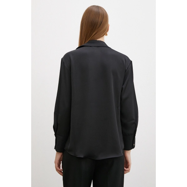 Klasik Saten Gömlek Siyah