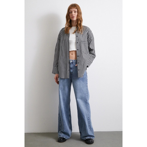 Pamuklu Ekose Gömlek Siyah