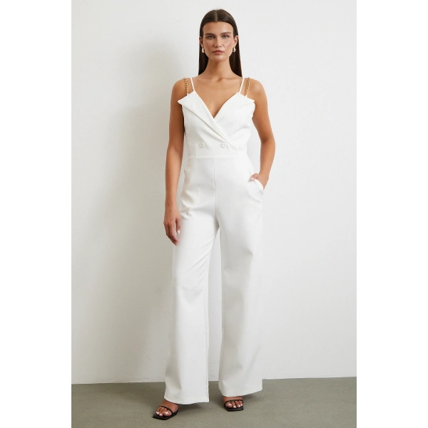 Zincir Detaylı Tulum Beyaz