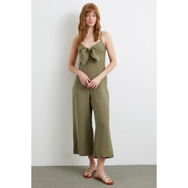 Fiyonklu Askılı Tulum Haki