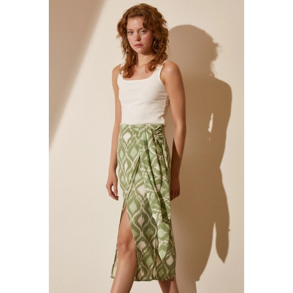 Yırtmaçlı Desen Etek Yeşil