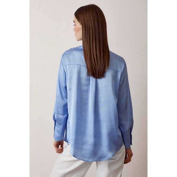 Basic Saten Gömlek Açık Mavi