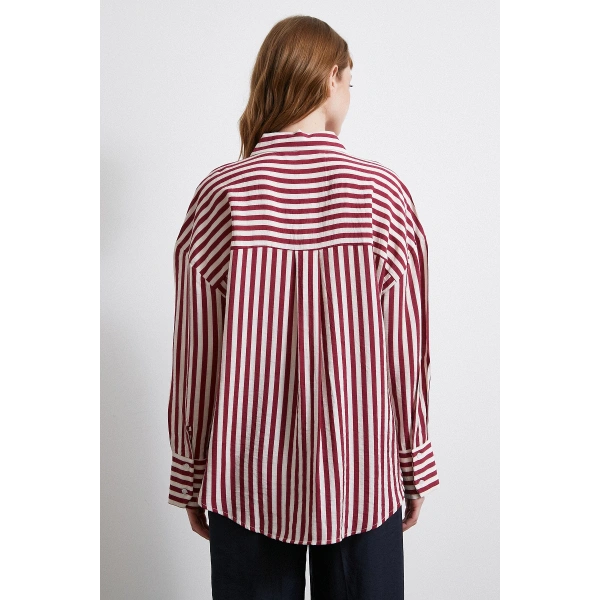 Çizgili T Kol Gömlek Bordo