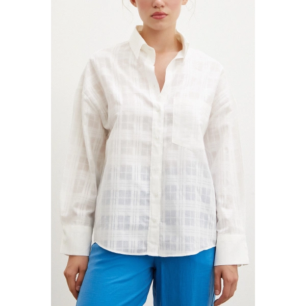 Kareli Poplin Gömlek Beyaz