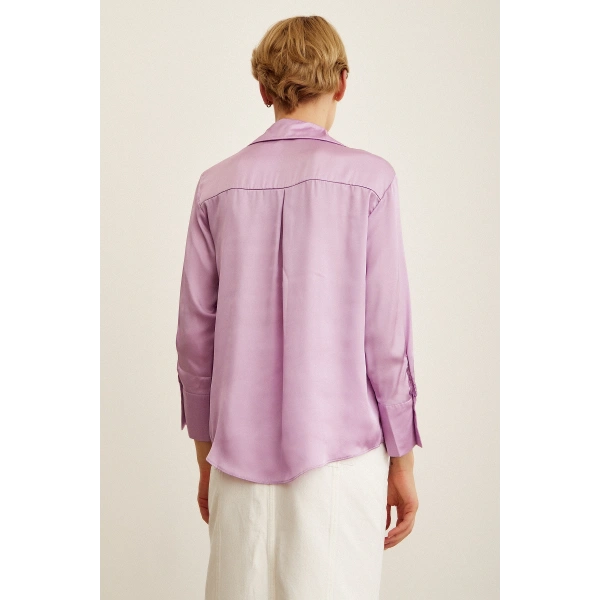 Basic Saten Gömlek Mor