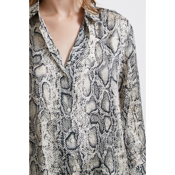 Kraşlı Yılan Desen Gömlek Gri