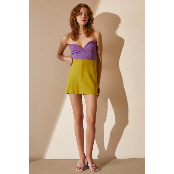 Yüksek Bel Şort Hardal