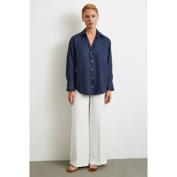 Diagonal Desen Gömlek Lacivert