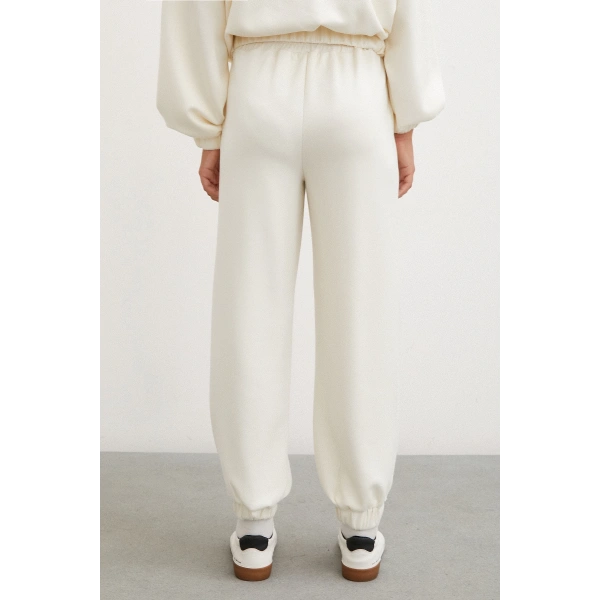 Lastikli Cepli Eşofman Altı Ekru