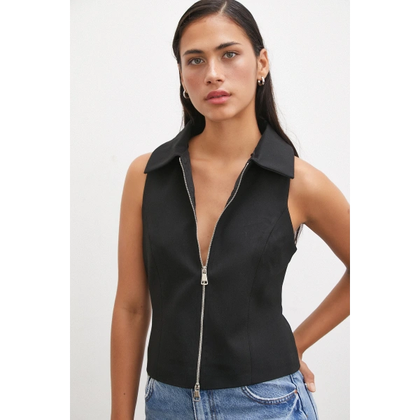 Fermuarlı Yelek Siyah