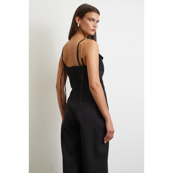 Zincir Detaylı Tulum Siyah