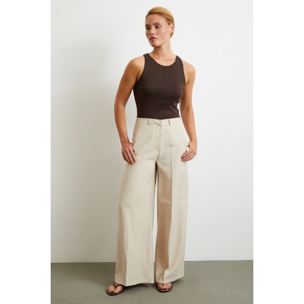 Geniş Paça Palazzo Pantolon Taş