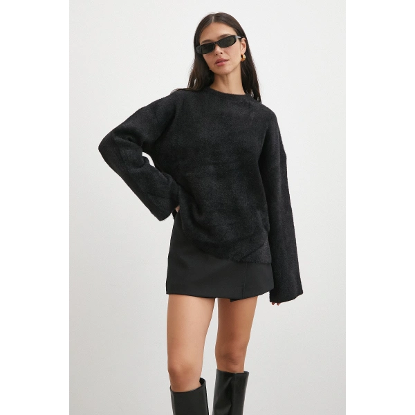 Bisiklet Yaka T Kol Kazak Siyah