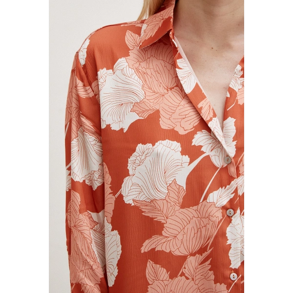 V Yaka Saten Gömlek Kiremit