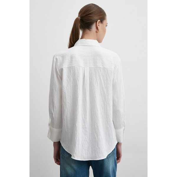 Çizgi Detaylı Gömlek Beyaz