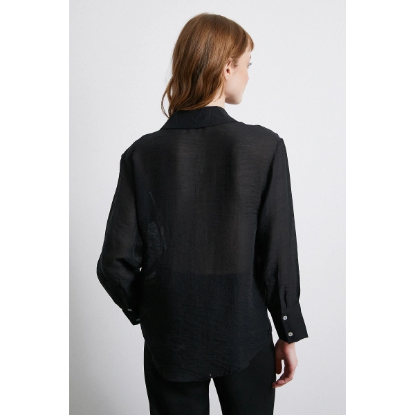 Transparan Saten Gömlek Siyah