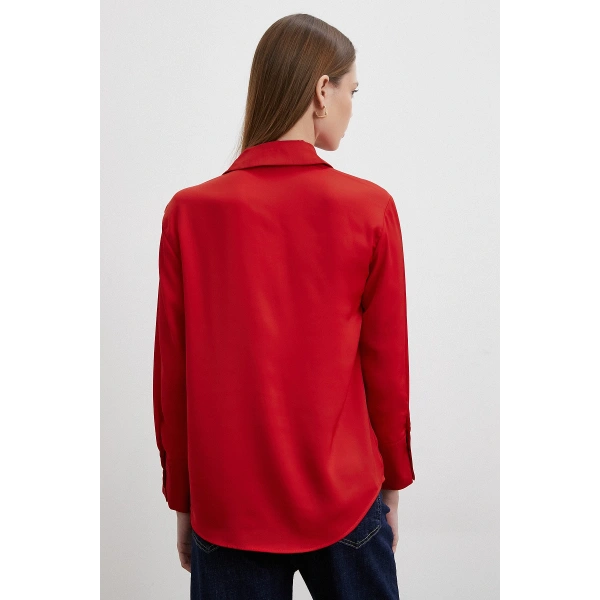 Cupra Saten Gömlek Kırmızı