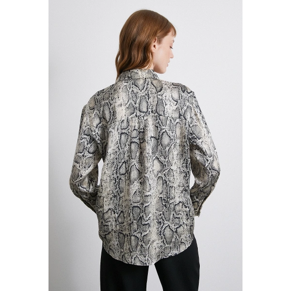 Kraşlı Yılan Desen Gömlek Gri