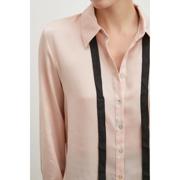 Yaka Bağlamalı Saten Gömlek Pembe