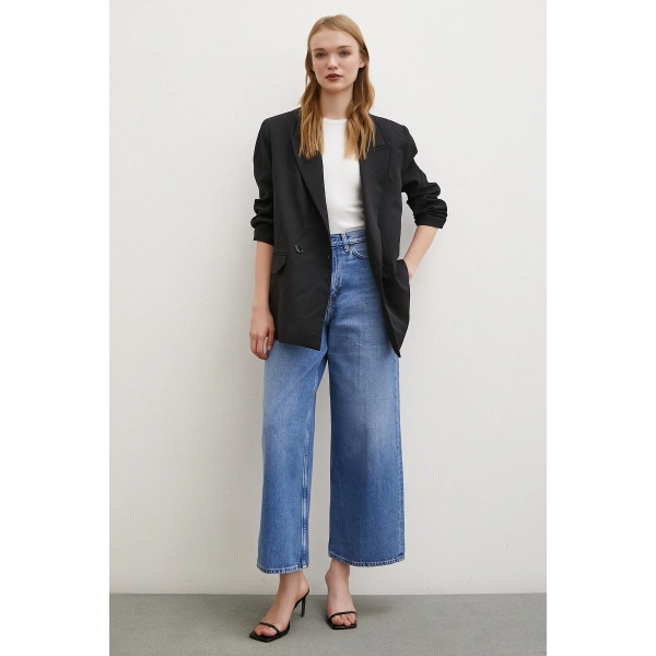 Yüksel Bel Geniş Paça Salaş Jean Mavi