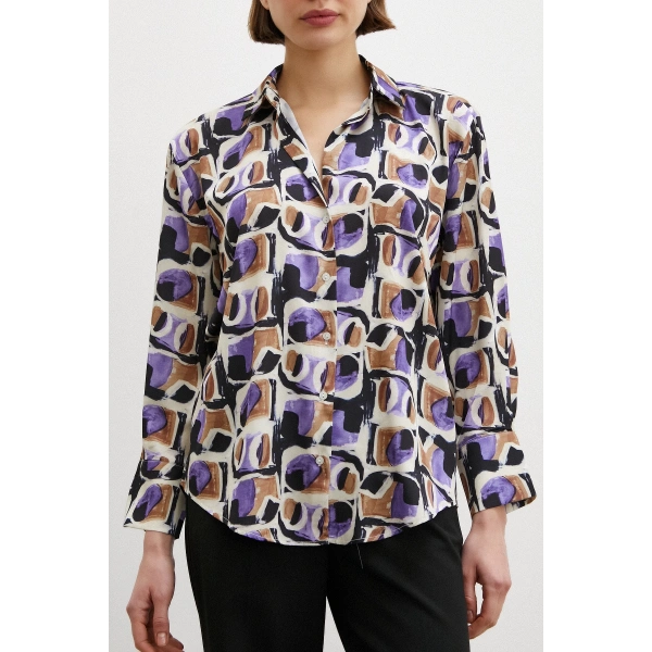 Van Gogh Desenli Gömlek Mor