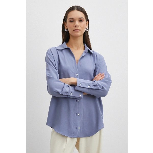 Basic Polyester Gömlek İndigo