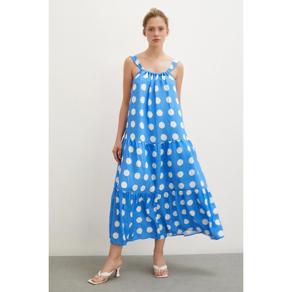 Askılı Puanlı Elbise Mavi