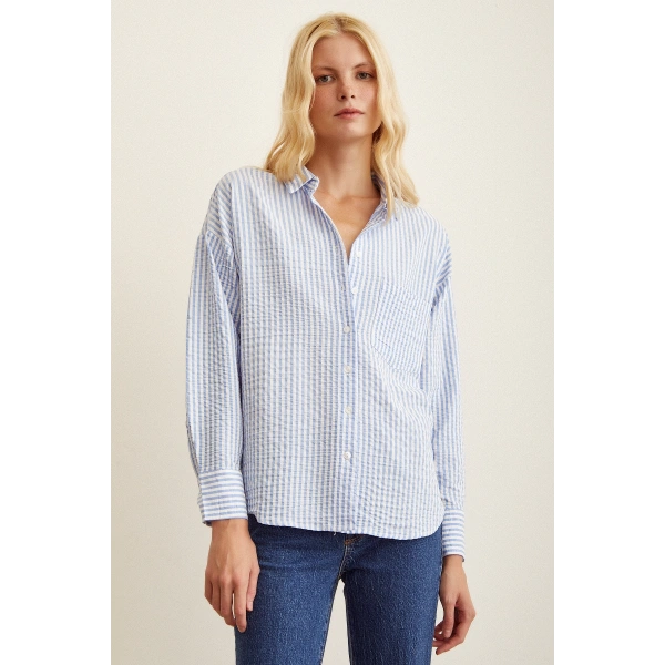 Çizgili Gömlek Mavi