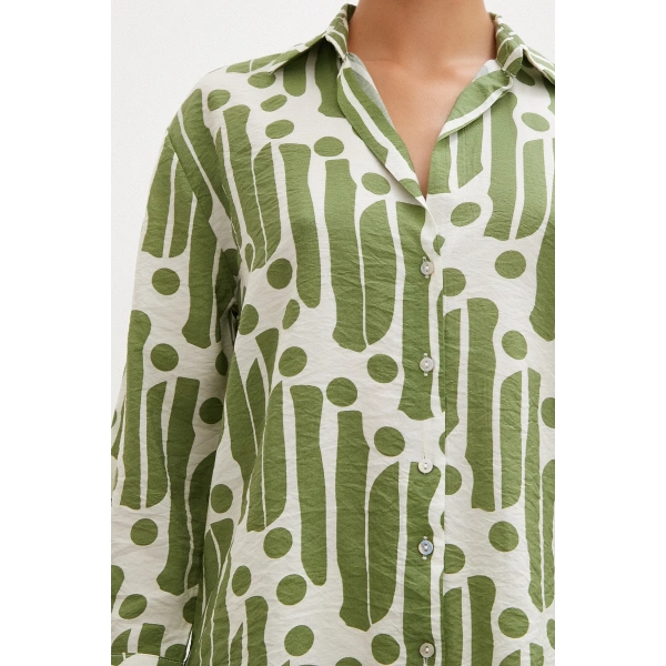 Modern Desen Modal Gömlek Yeşil
